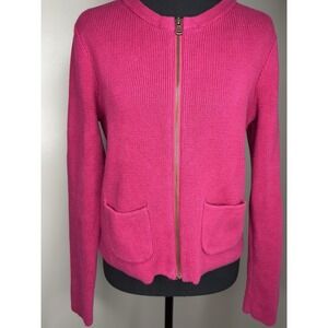 Ann Taylor Loft Women's Pink Knit  Zip Up Cardigan Sweater Size Small